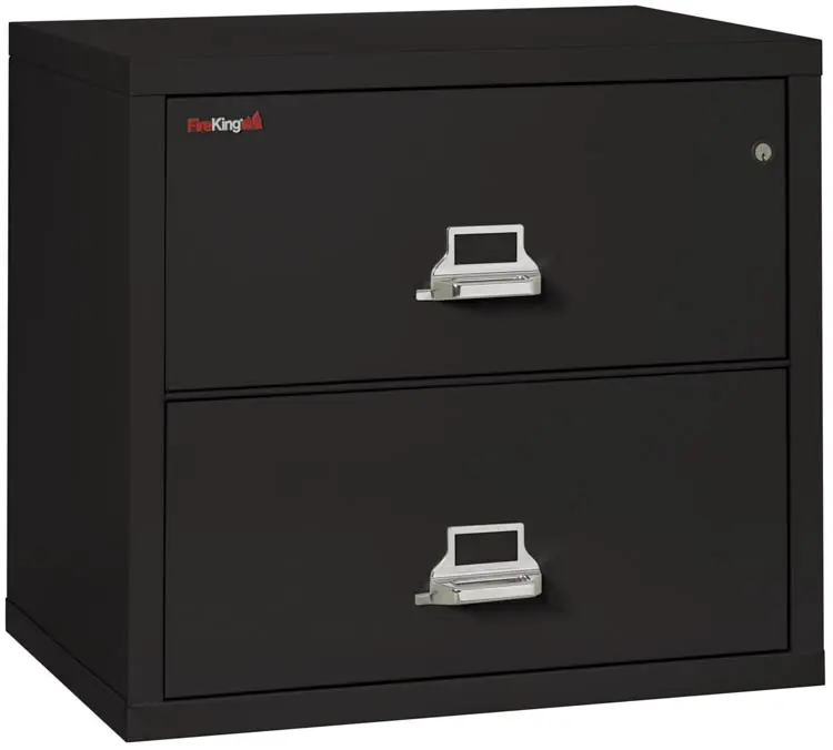 FireKing 1-Hour Fire Resistant Lateral File Cabinet, Let/Leg, 2-Dwr, Black, 27 3/4"H x 31 3/16"W x 22 1/8"D, Inside Delivery
