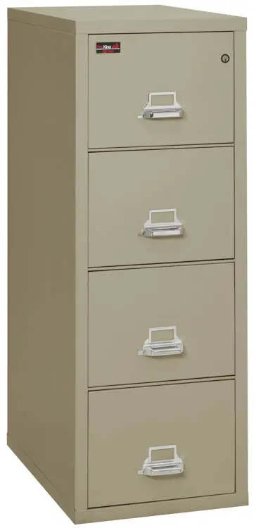 FireKing 2 Hour Rated 4-Drawer Vertical File Cabinet, Fire Resistant, Letter, Beige, 31.19"D DOCK (4-1956-2PA)