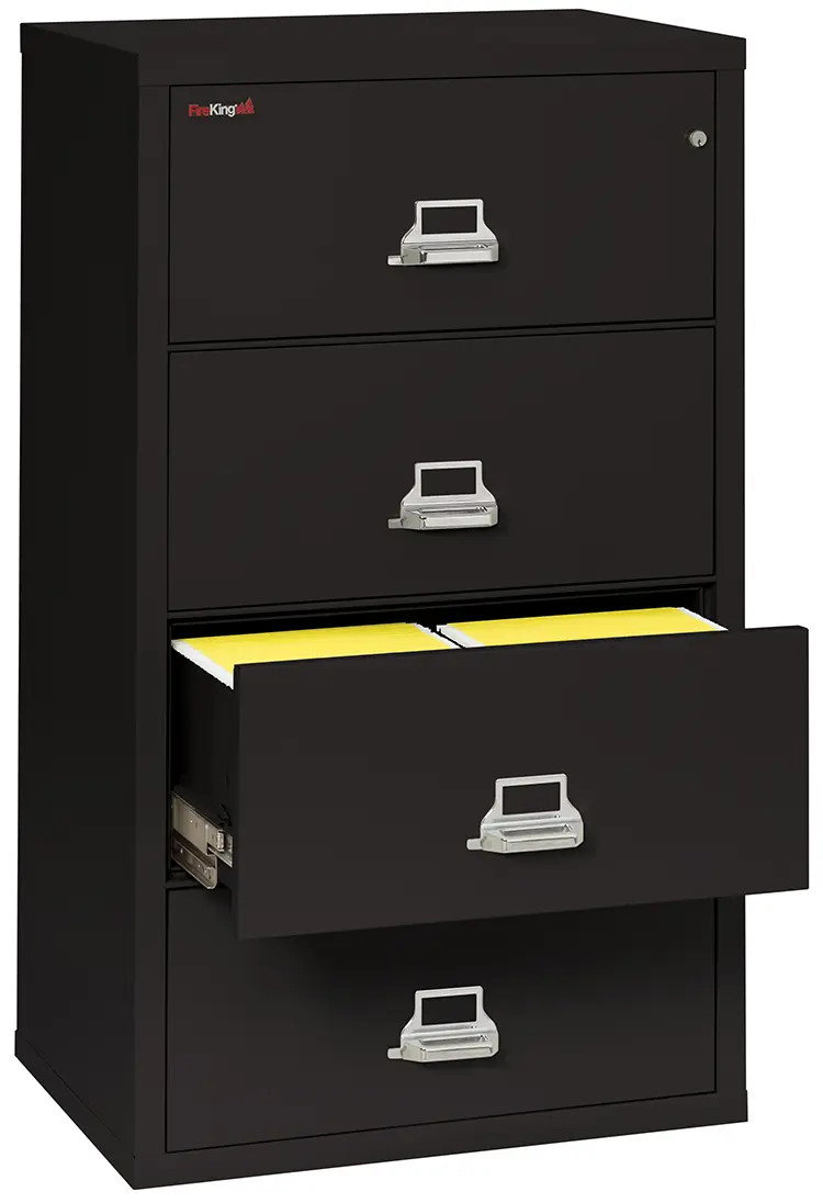 FireKing Classic 4-Drawer Lateral File Cabinet, Fire Resistant, Letter/Legal, Black, 31.19"W (4-3122-CBL)