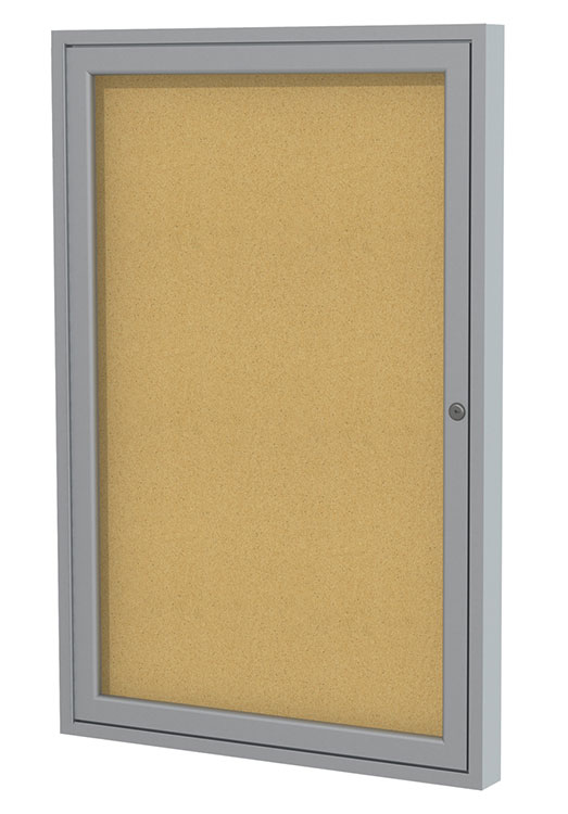 36" x 30" One Door Satin Aluminum Frame Enclosed Tackboard by Ghent