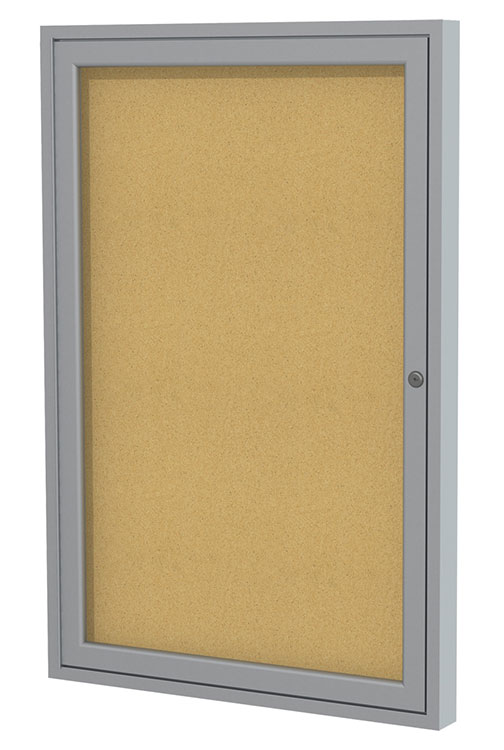 3' x 3' One Door Satin Aluminum Frame Enclosed Tackboard by Ghent