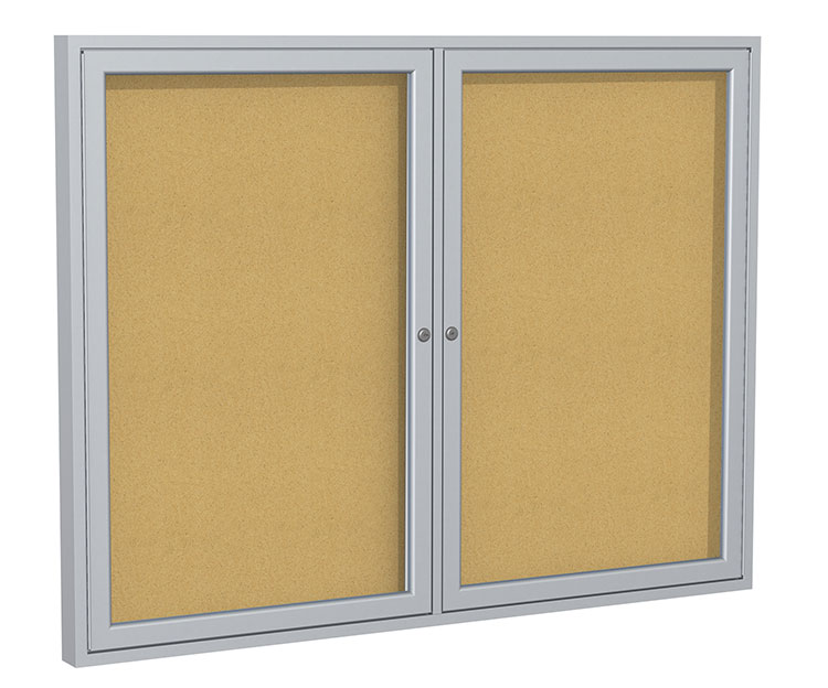 3' x 4' Two Door Satin Aluminum Frame Enclosed Tackboard by Ghent