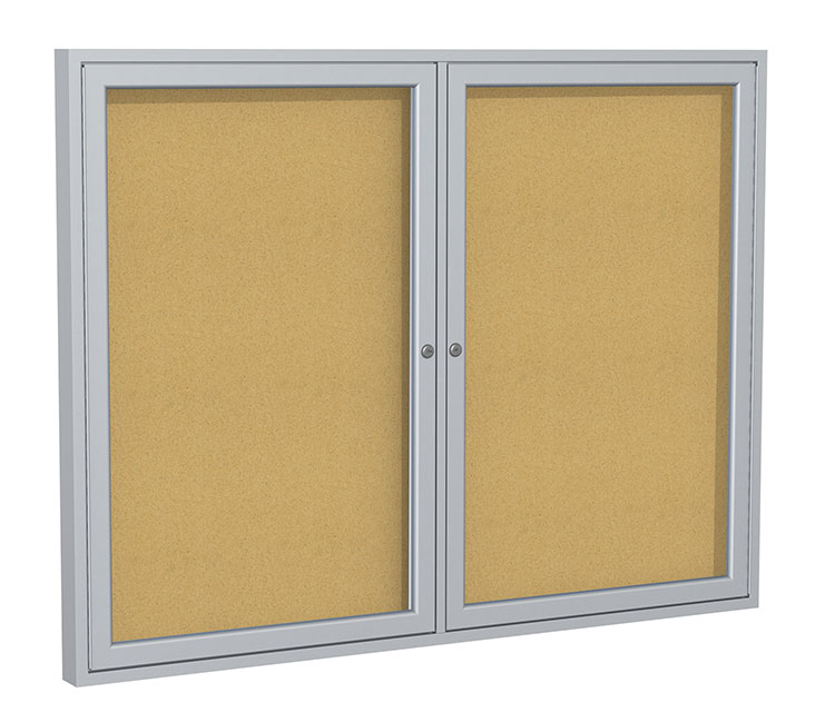 4' x 5' Two Door Satin Aluminum Frame Enclosed Tackboard by Ghent