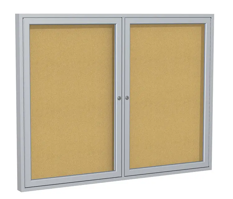 Ghent 2 Door Enclosed Natural Cork Bulletin Board, Satin Aluminum Frame, 4H x 5W, (GHEPA24860K) | Quill