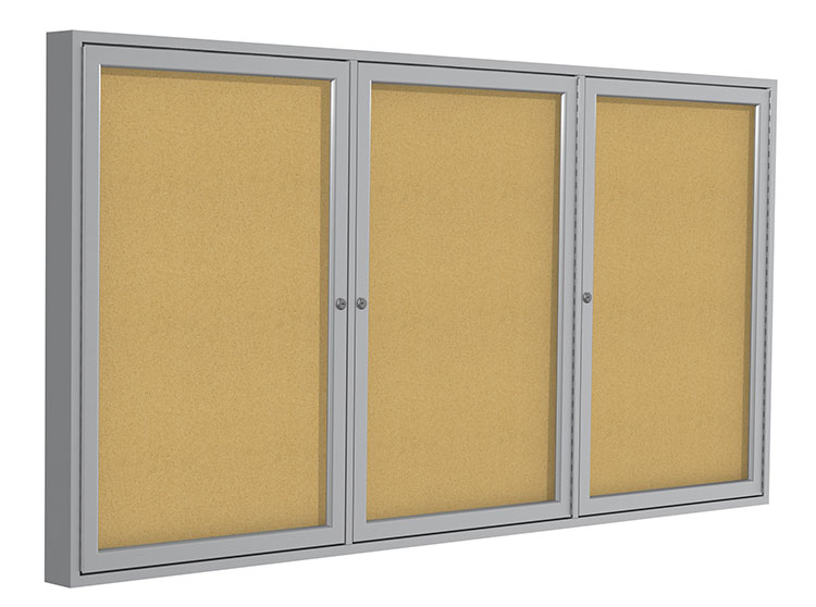 3' x 6' Three Door Satin Aluminum Frame Enclosed Tackboard by Ghent