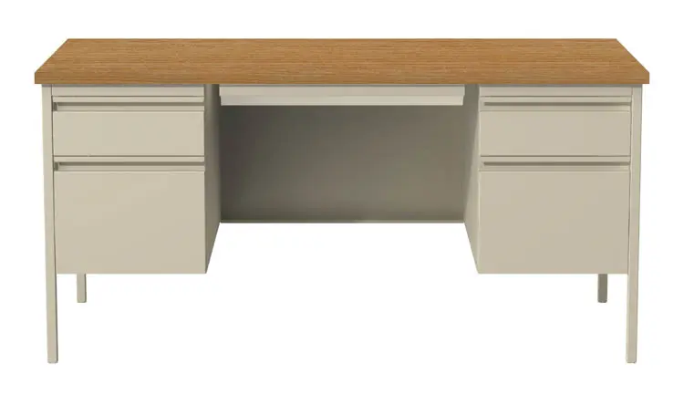 Hirsh 60W Double-Pedestal Computer Desk, Putty/Oak (20100) | Quill