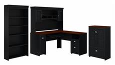 L Shaped Desks Bush Furniture 60in W L-Shaped Desk with Hutch, Storage Cabinet with File Drawer and 5 Shelf Bookcase