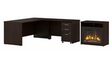 L Shaped Desks Bush Furniture 72in W x 30in D L-Shaped Desk, 32in W Electric Fireplace with Shelf, and Assembled 3 Drawer Mobile File Cabinet