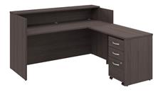 Reception Stand-Alone Desk Bush Furniture 72in W x 72in D L-Shaped Reception Desk with Shelf and Mobile File Cabinet