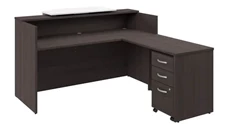 Reception Stand-Alone Desk Bush Furniture 72in W x 72in D L-Shaped Reception Desk with Bow Front Counter and Mobile File Cabinet