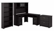 Office Suites Bush Furniture 60in W L-Shaped Desk with Hutch, Lateral File Cabinet and 5 Shelf Bookcase