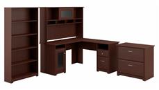 L Shaped Desks Bush Furniture 60in W L-Shaped Desk with Hutch, Lateral File Cabinet and 5 Shelf Bookcase