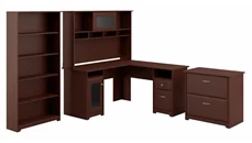 L Shaped Desks Bush Furniture 60in W L-Shaped Desk with Hutch, Lateral File Cabinet and 5 Shelf Bookcase