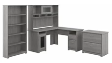 Office Suites Bush Furniture 60in W L-Shaped Desk with Hutch, Lateral File Cabinet and 5 Shelf Bookcase