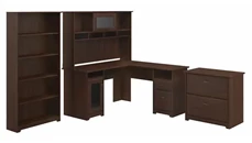 Office Suites Bush Furniture 60in W L-Shaped Desk with Hutch, Lateral File Cabinet and 5 Shelf Bookcase