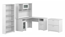 Office Suites Bush Furniture 60in W L-Shaped Desk with Hutch, Lateral File Cabinet and 5 Shelf Bookcase