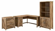Office Suites Bush Furniture 60in W L-Shaped Desk with Lateral File Cabinet and 5 Shelf Bookcase
