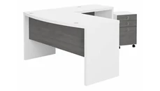 L Shaped Single Pedestal Desks Bush Furniture L-Shaped Bow Front Desk with Mobile File Cabinet