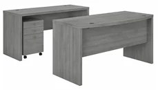 Office Suites Bush Furniture Bow Front Desk and Credenza with Mobile File Cabinet