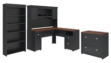 Office Suites Bush Furniture 60in W L-Shaped Desk with Hutch, Lateral File Cabinet and 5 Shelf Bookcase