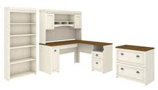 Office Suites Bush Furniture 60in W L-Shaped Desk with Hutch, Lateral File Cabinet and 5 Shelf Bookcase