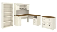 Office Suites Bush Furniture 60in W L-Shaped Desk with Hutch, Lateral File Cabinet and 5 Shelf Bookcase