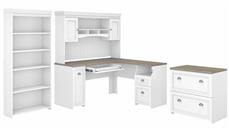 Office Suites Bush Furniture 60in W L-Shaped Desk with Hutch, Lateral File Cabinet and 5 Shelf Bookcase
