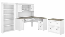 Office Suites Bush Furniture 60in W L-Shaped Desk with Hutch, Lateral File Cabinet and 5 Shelf Bookcase