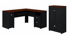 L Shaped Double Pedestal Desks Bush Furniture 60in W L-Shaped Desk and Storage Cabinet with File Drawer