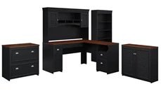 Office Suites Bush Furniture 60in W L-Shaped Desk with Hutch, Lateral File Cabinet, Bookcase and Storage Cabinet