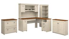 Office Suites Bush Furniture 60in W L-Shaped Desk with Hutch, Lateral File Cabinet, Bookcase and Storage Cabinet