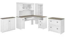Office Suites Bush Furniture 60in W L-Shaped Desk with Hutch, Lateral File Cabinet, Bookcase and Storage Cabinet