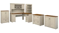 Office Suites Bush Furniture 60in W L-Shaped Desk with Hutch, Lateral File Cabinet, Bookcase and 2 Storage Cabinets