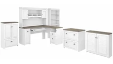 Office Suites Bush Furniture 60in W L-Shaped Desk with Hutch, Lateral File Cabinet, Bookcase and 2 Storage Cabinets