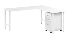 L Shaped Single Pedestal Desks Bush Furniture 72in W x 24in D L-Shaped Computer Desk with 3 Drawer Mobile File Cabinet