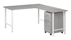 L Shaped Single Pedestal Desks Bush Furniture 60in W x 30in D L-Shaped Computer Desk with 3 Drawer Mobile File Cabinet