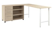L Shaped Single Pedestal Desks Bush Furniture 72in W x 24in D Computer Desk and Storage Cabinet with Drawers and Shelves