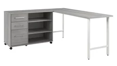 L Shaped Single Pedestal Desks Bush Furniture 72in W x 24in D Computer Desk and Storage Cabinet with Drawers and Shelves