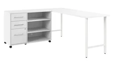L Shaped Single Pedestal Desks Bush Furniture 72in W x 24in D Computer Desk and Storage Cabinet with Drawers and Shelves
