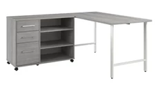 L Shaped Single Pedestal Desks Bush Furniture 60in W x 30in D Computer Desk and Storage Cabinet with Drawers and Shelves