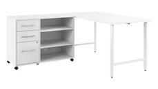 L Shaped Single Pedestal Desks Bush Furniture 60in W x 30in D Computer Desk and Storage Cabinet with Drawers and Shelves