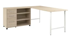 L Shaped Single Pedestal Desks Bush Furniture 72in W x 30in D Computer Desk and Storage Cabinet with Drawers and Shelves