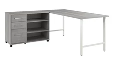 L Shaped Single Pedestal Desks Bush Furniture 72in W x 30in D Computer Desk and Storage Cabinet with Drawers and Shelves