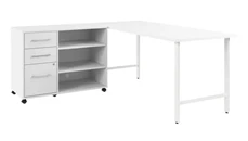 L Shaped Single Pedestal Desks Bush Furniture 72in W x 30in D Computer Desk and Storage Cabinet with Drawers and Shelves
