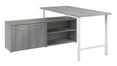 L Shaped Single Pedestal Desks Bush Furniture 60in W x 30in D Computer Desk and Low Storage Cabinet with Doors and Shelves