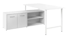 L Shaped Single Pedestal Desks Bush Furniture 60in W x 30in D Computer Desk and Low Storage Cabinet with Doors and Shelves