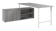 L Shaped Single Pedestal Desks Bush Furniture 72in W x 30in D Computer Desk and Low Storage Cabinet with Doors and Shelves