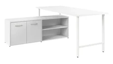 L Shaped Single Pedestal Desks Bush Furniture 72in W x 30in D Computer Desk and Low Storage Cabinet with Doors and Shelves