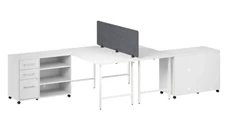 Cubicles Bush Furniture 2 Person Computer Desk with Mobile Storage Cabinets, Power Grommets, and Privacy Screen