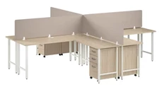 Workstations & Cubicles Bush Furniture 4 Person L-Shaped Desk with Mobile File Cabinets, Power Grommets, and Privacy Screens
